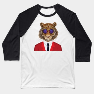 Retro Tiger In A Red Suit And Sunglasses Baseball T-Shirt